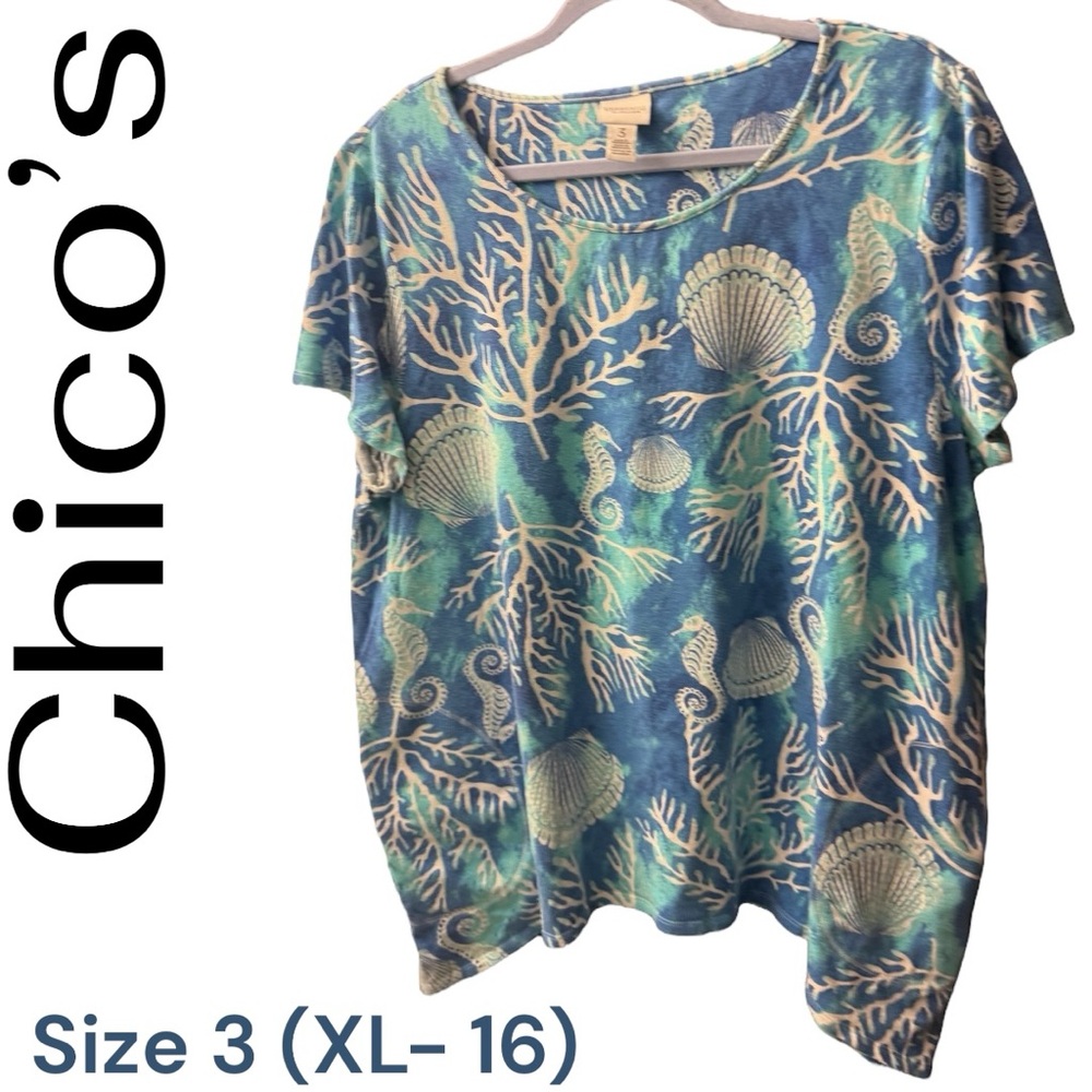 Chico's Oceanic Print Short Sleeve Top